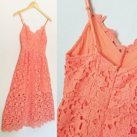 ASTR The Label Floral Lace Midi Dress Size S Coral Guipure Wedding Guest Party - Picture 10 of 16